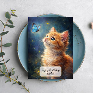 Kitten and Blue Butterfly Card