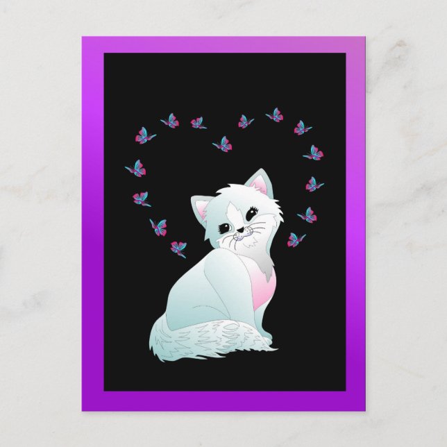 kitten and butterflies postcard (Front)