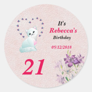 Kitten and Butterfly Birthday Party Classic Round Sticker