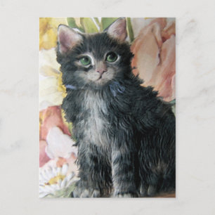 Kitten and Flowers Postcard