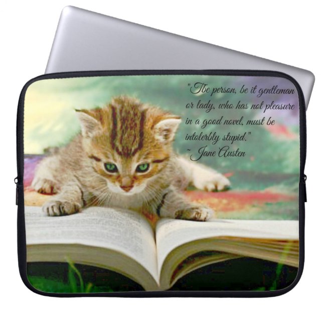 Kitten and Funny Jane Austen Quote Laptop Cover (Front)
