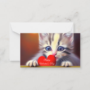 Kitten and heart kids valentine  card