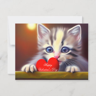 Kitten and heart kids valentine   holiday card