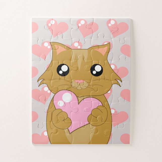 Kitten and Hearts Jigsaw Puzzle (Vertical)