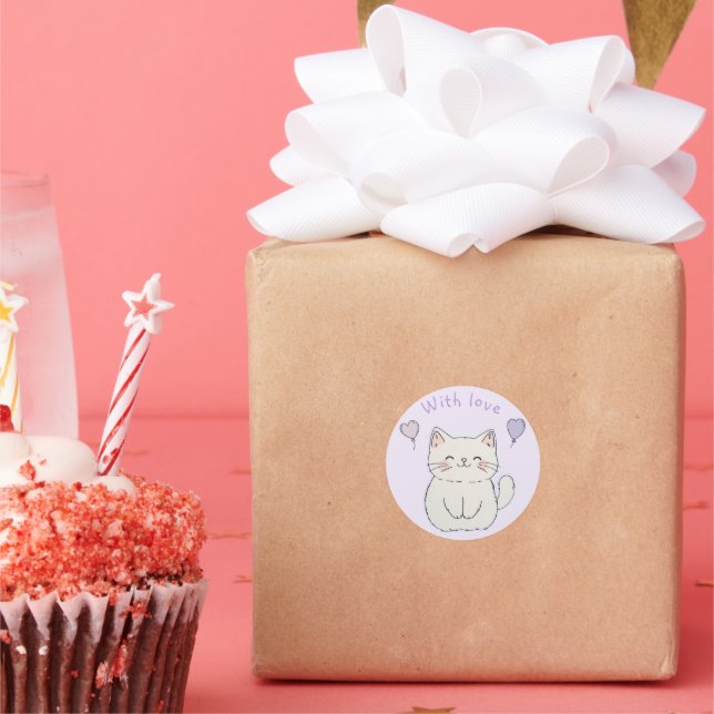  Kitten and hearts, personalized Classic Round Sticker (Party)