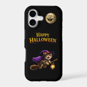 Kitten and laughing moon whimsical happy Halloween