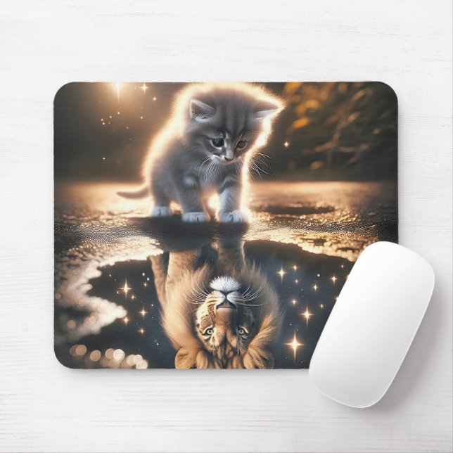 Kitten and Lion Puddle Reflection Mouse Mat (With Mouse)