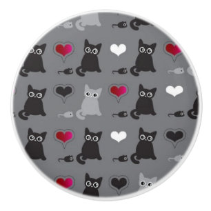 kitten and mice pattern ceramic knob