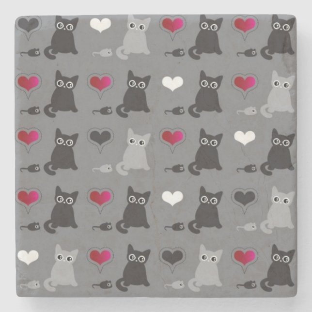 kitten and mice pattern stone coaster (Front)