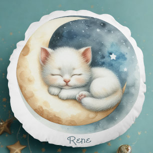 Kitten and Moon  Round Cushion