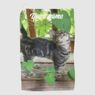 Kitten and Morning Glories Golf Towel