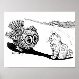 Kitten and Owl, Louis Wain Poster