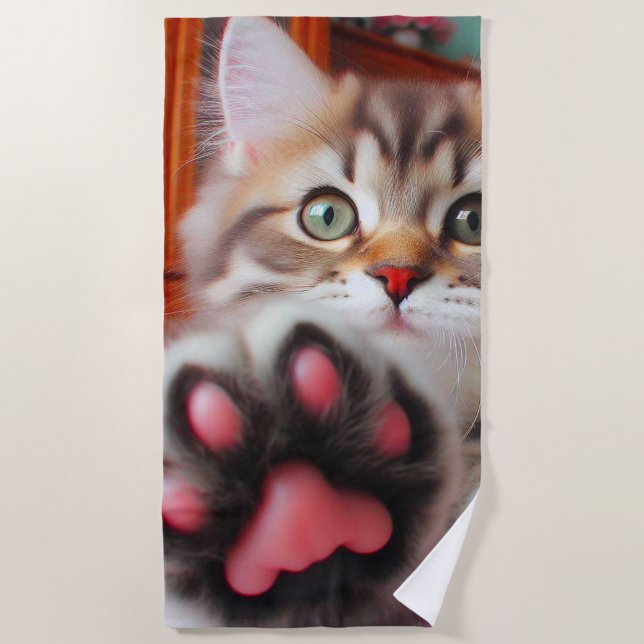 Kitten and Paw Beach Towel (Front)