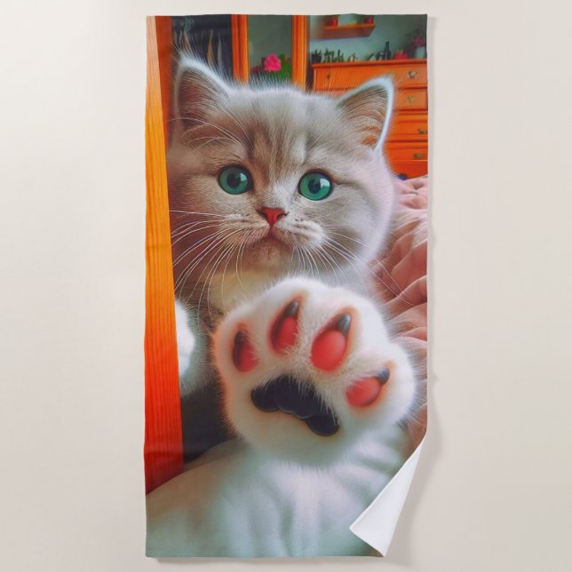 Kitten and Paw Beach Towel (Front)