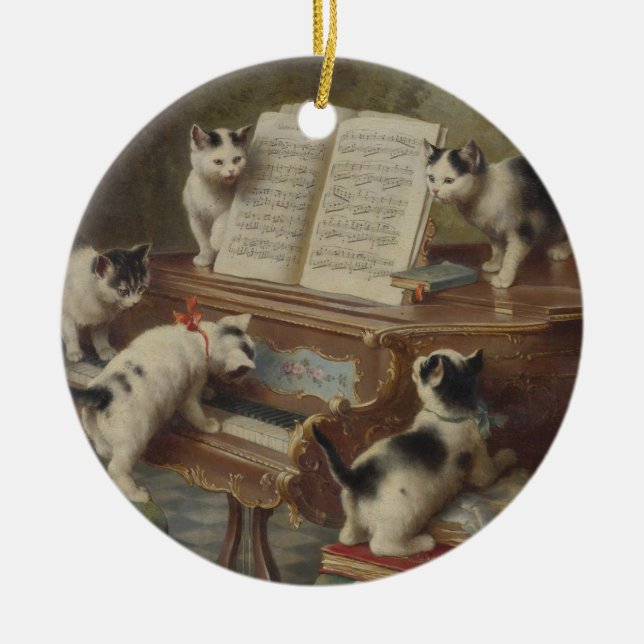 Kitten and piano ceramic tree decoration (Front)