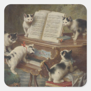 Kitten and Piano Square Sticker
