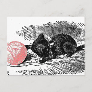 Kitten and Pink Yarn Postcard