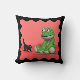 Kitten and plush-frog throw pillow