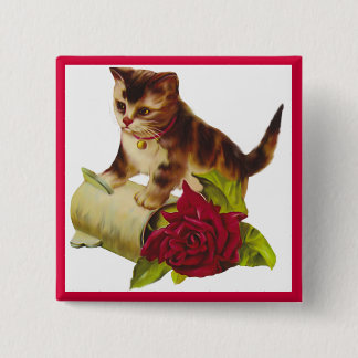 Kitten and Rose 15 Cm Square Badge