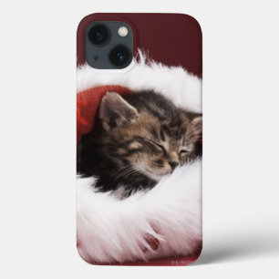 Kitten asleep in Christmas hat iPhone 13 Case