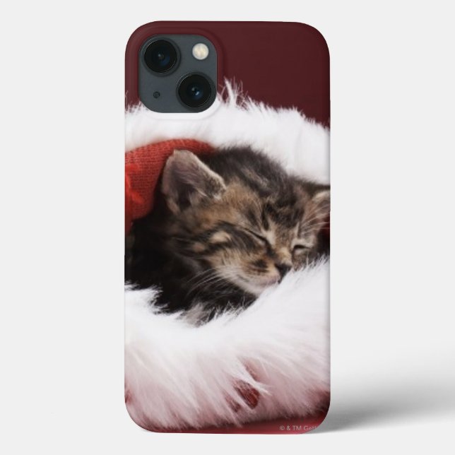 Kitten asleep in Christmas hat Case-Mate iPhone Case (Back)