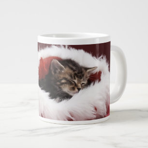 Kitten asleep in Christmas hat Large Coffee Mug
