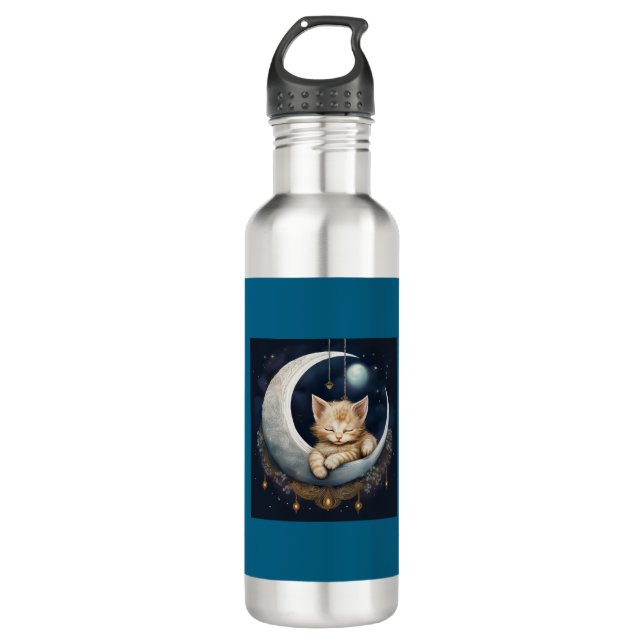 Kitten Asleep On Crescent Moon Object 710 Ml Water Bottle (Front)
