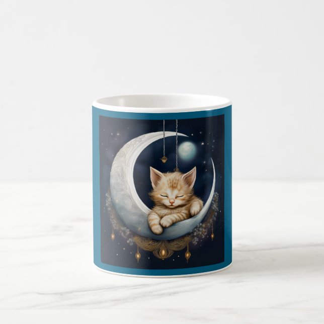 Kitten Asleep On Crescent Moon Object Coffee Mug (Center)