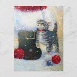 Kitten at Santa's Boot Holiday Postcard