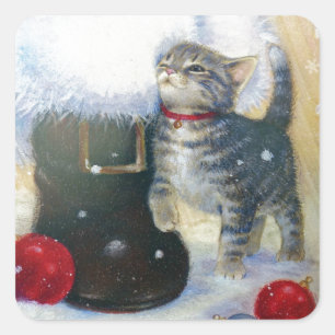 Kitten at Santa's Boot Square Sticker