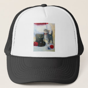 Kitten at Santa's Boot Trucker Hat