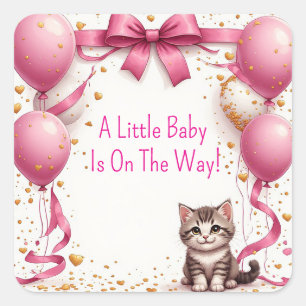 Kitten Baby Shower Wishes Card 🍼 Square Sticker