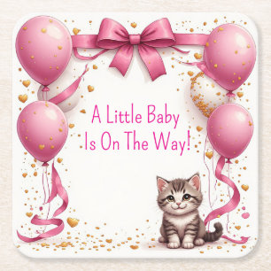Kitten Baby Shower Wishes 🍼 Square Paper Coaster