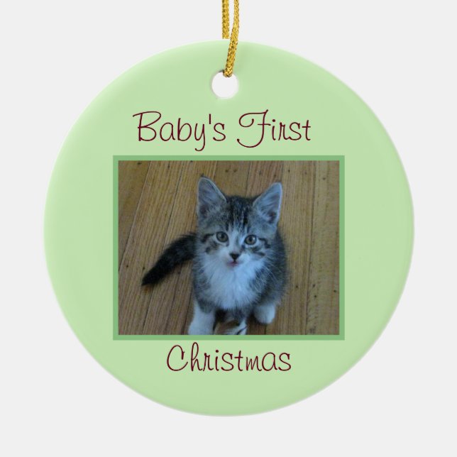 Kitten Baby's First Christmas Ceramic Tree Decoration (Front)