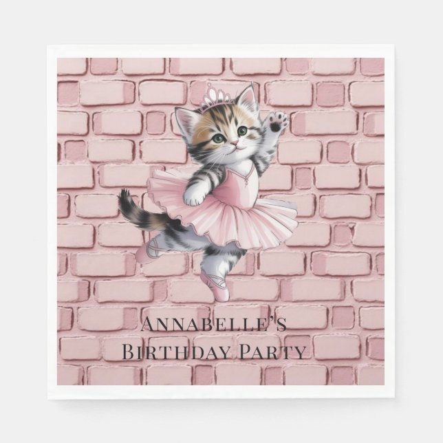 Kitten Ballerina Girl Birthday Party Napkin (Front)