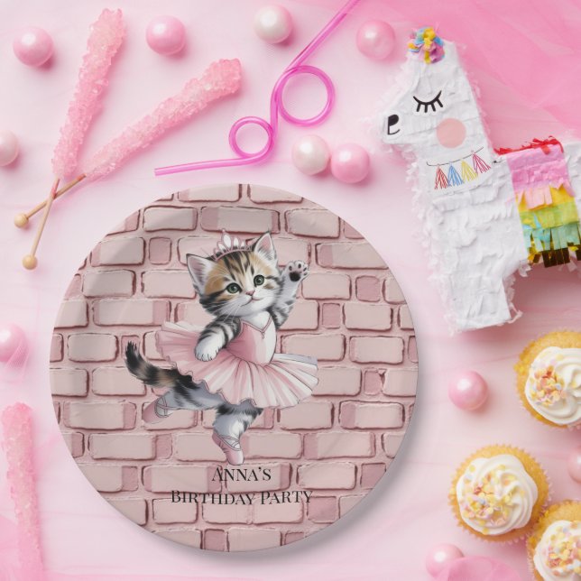 Kitten Ballerina Girl Birthday Party Paper Plates (Party)