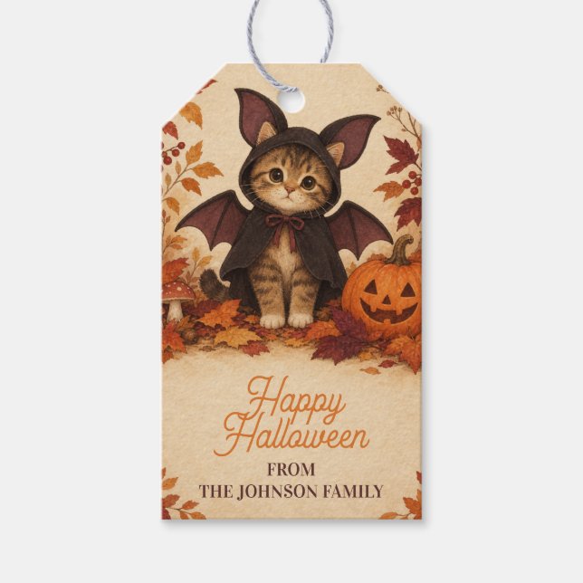 Kitten Bat Costume Halloween Personalised Gift Tag (Front)
