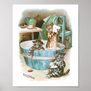 Kitten Bath by Louis Wain Poster