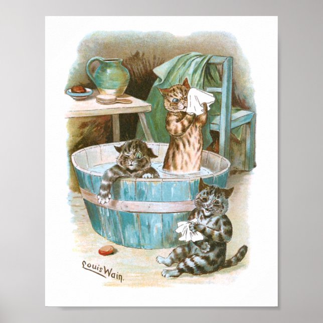 Kitten Bath by Louis Wain Poster (Front)