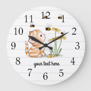 Kitten Bees Floral Wall Clock