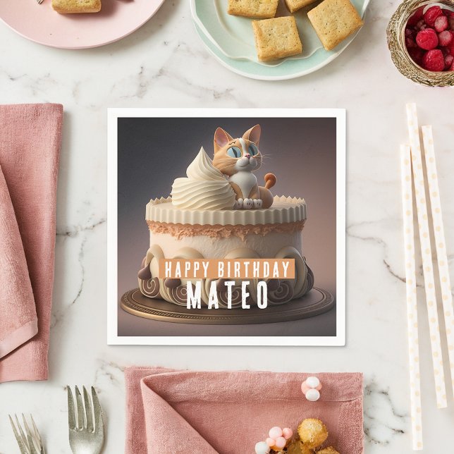 Kitten Birthday Cake - Party Napkin (Creator Uploaded)