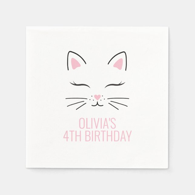 Kitten Birthday party napkins pink (Front)
