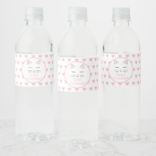 Kitten Birthday Party Water Bottle Labels Hearts