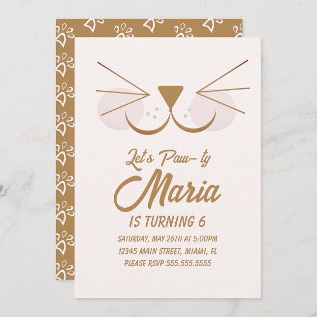 Kitten Birthday Paw-ty Party Animal Invitation (Front/Back)