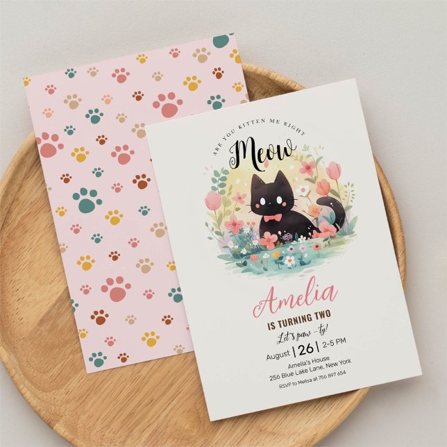 Kitten Black Kitty Cat Birthday Invitation  (Creator Uploaded)