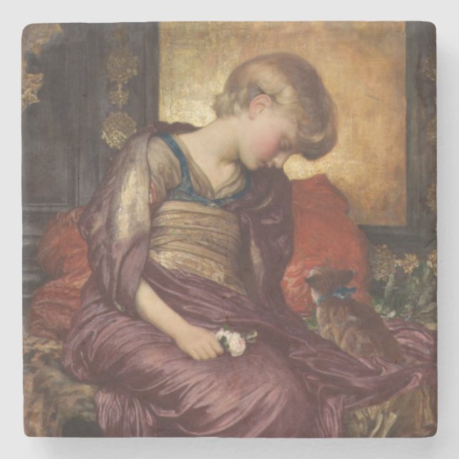 Kitten (by Frederic Leighton) Stone Coaster (Front)