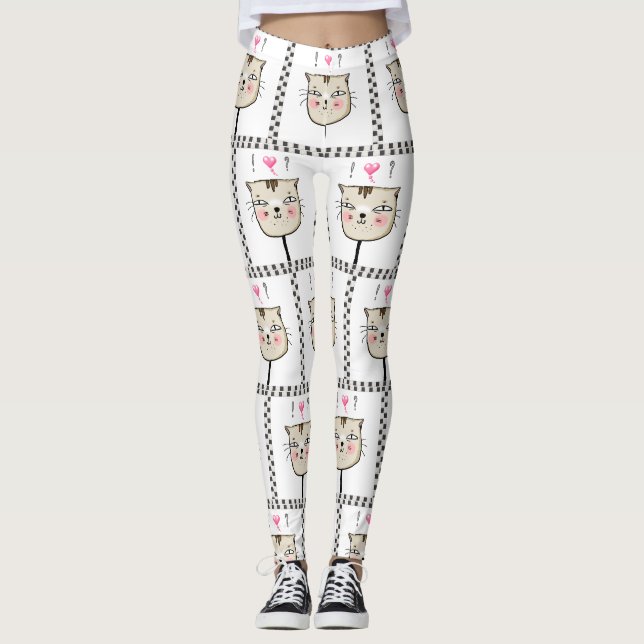 Kitten/Cat and hearts leggings (Front)