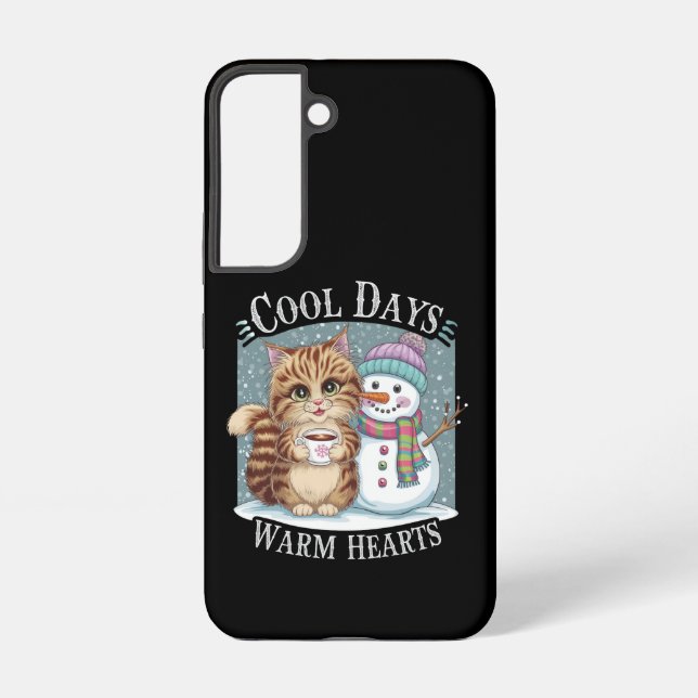 Kitten Cat and Snowman Friends Share Coffee Winter Samsung Galaxy S22 Case (Back)