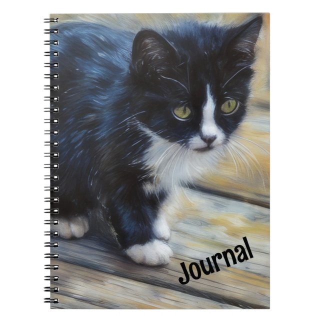 Kitten Cat Art Black and White Kitten Personal Notebook (Front)