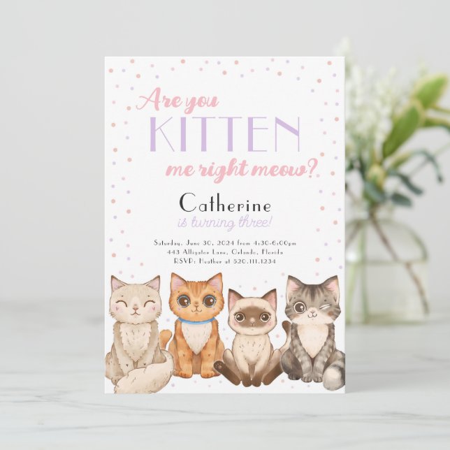 Kitten Cat Birthday Party Invitation (Standing Front)